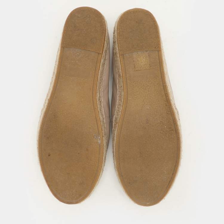Pre Owned Saint Laurent Beige Leather Cassandra Espadrille Flats Size 37.5