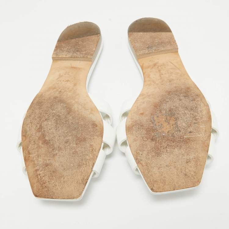 Pre Owned Saint Laurent White Leather Tribute Flat Slides Size 36
