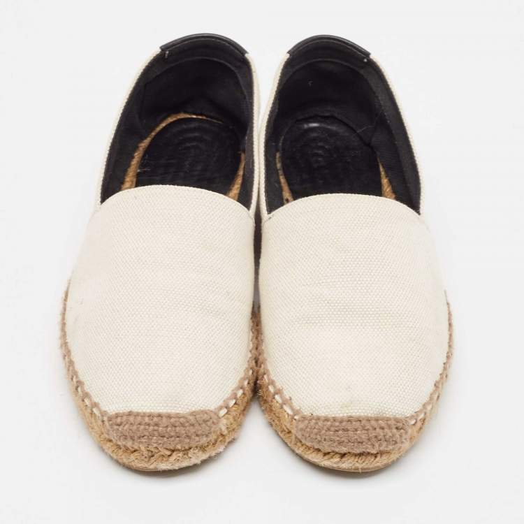 Pre Owned Saint Laurent Off White Canvas Logo Espadrille Flats Size 36.5