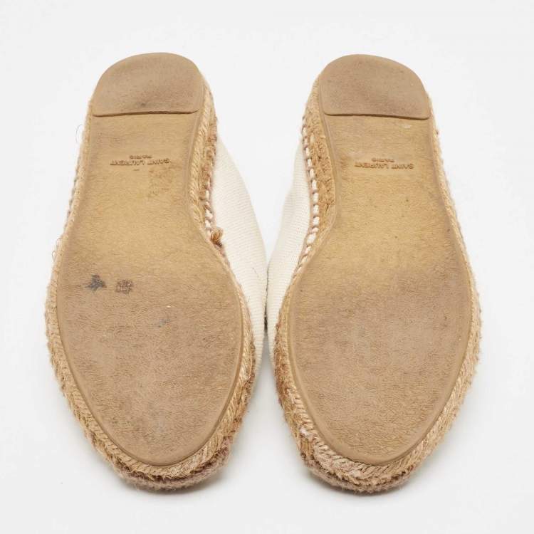 Pre Owned Saint Laurent Off White Canvas Logo Espadrille Flats Size 36.5