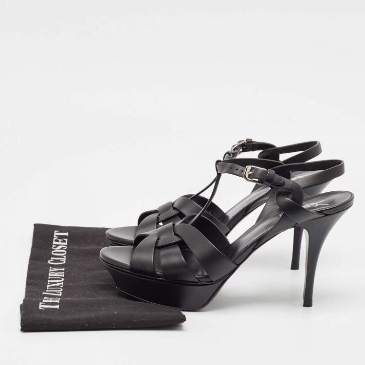 Pre Owned Saint Laurent Black Leather Tribute Platform Sandals Size 40