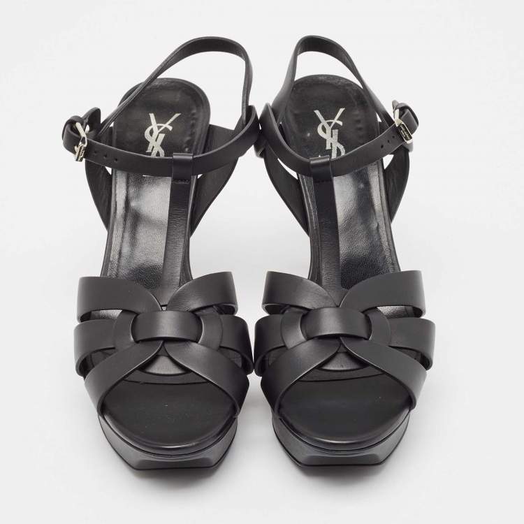 Pre Owned Saint Laurent Black Leather Tribute Platform Sandals Size 40