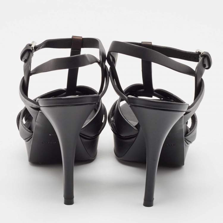 Pre Owned Saint Laurent Black Leather Tribute Platform Sandals Size 40