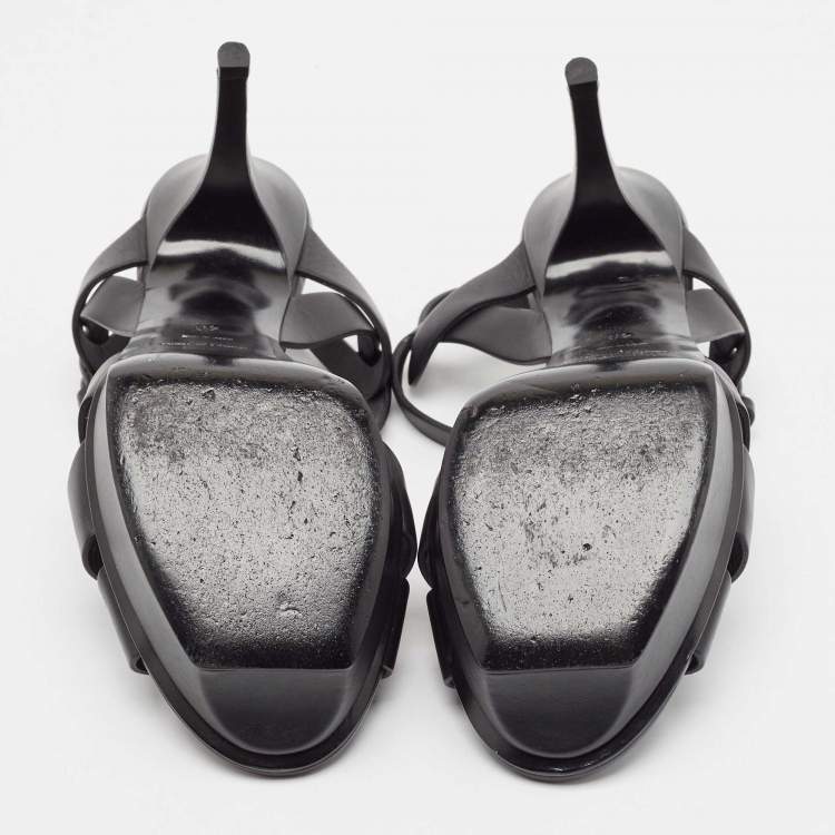 Pre Owned Saint Laurent Black Leather Tribute Platform Sandals Size 40