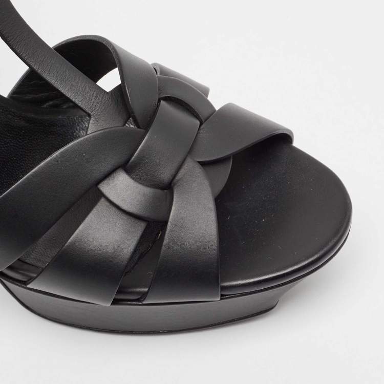 Pre Owned Saint Laurent Black Leather Tribute Platform Sandals Size 40
