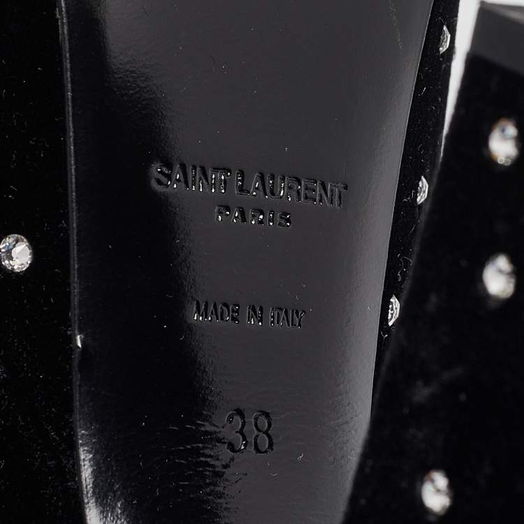 Pre Owned Saint Laurent Black Velvet Farrah Platform Ankle Strap Sandals Size 38