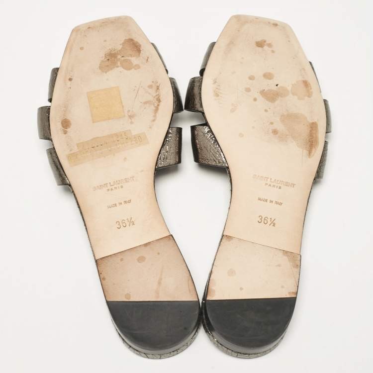 مملوكة مسبقًا Saint Laurent Metallic Leather Tribute Flat Sandals Size 36.5