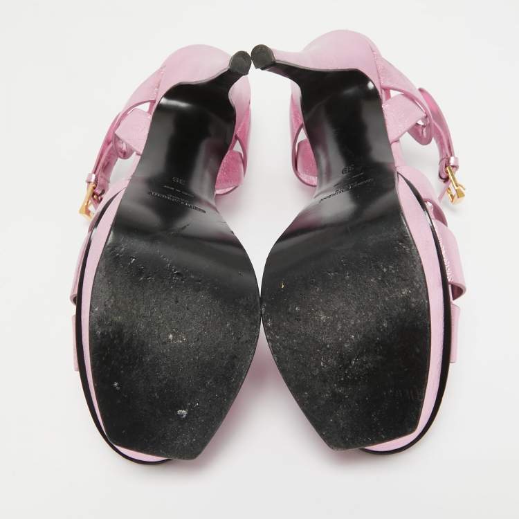 Pre Owned Saint Laurent Pink Leather Tribute Platform Sandals Size 39