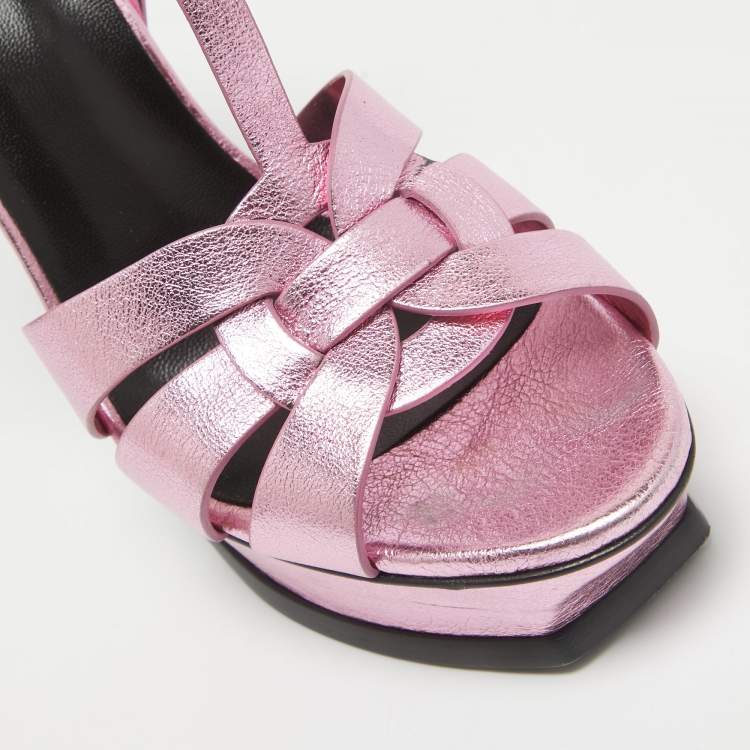 Pre Owned Saint Laurent Pink Leather Tribute Platform Sandals Size 39