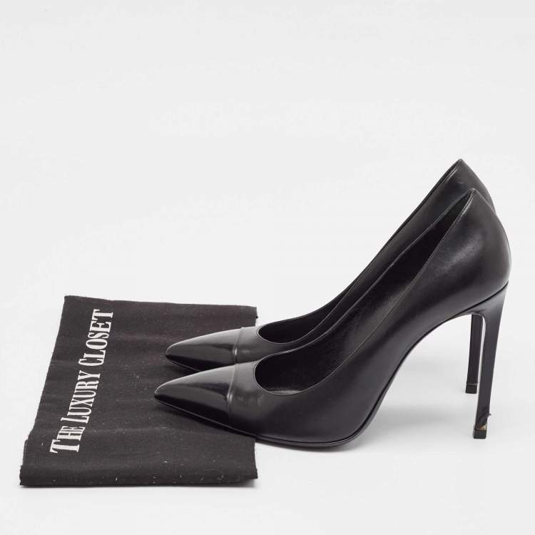 Pre Owned Saint Laurent Black Leather Pointed Toe Pumps Size 39