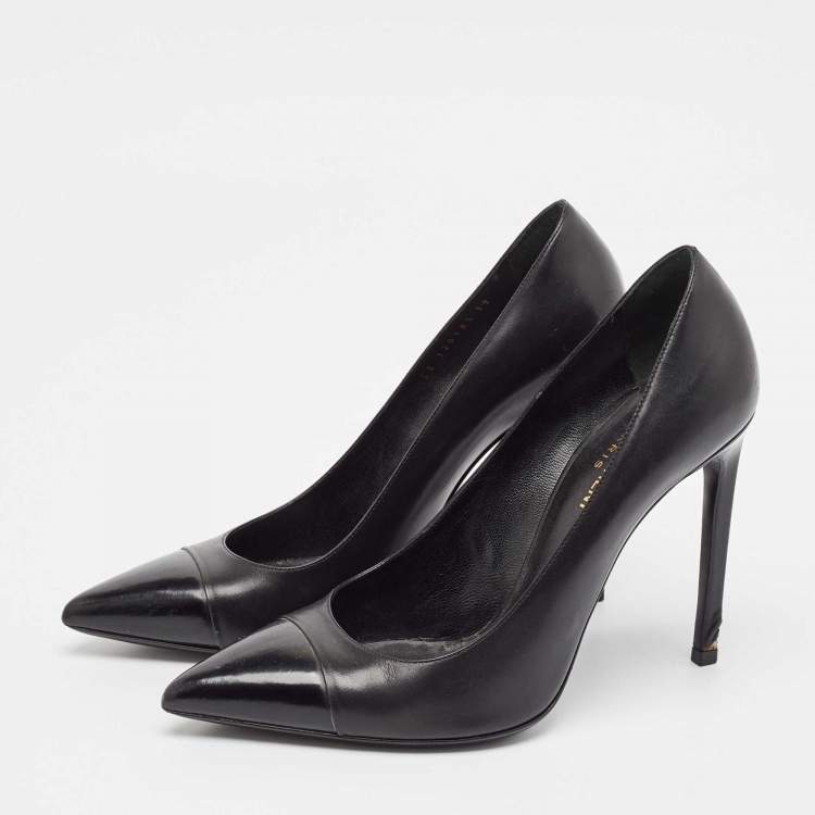 Pre Owned Saint Laurent Black Leather Pointed Toe Pumps Size 39