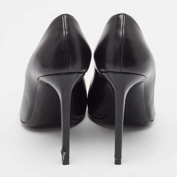 Pre Owned Saint Laurent Black Leather Pointed Toe Pumps Size 39