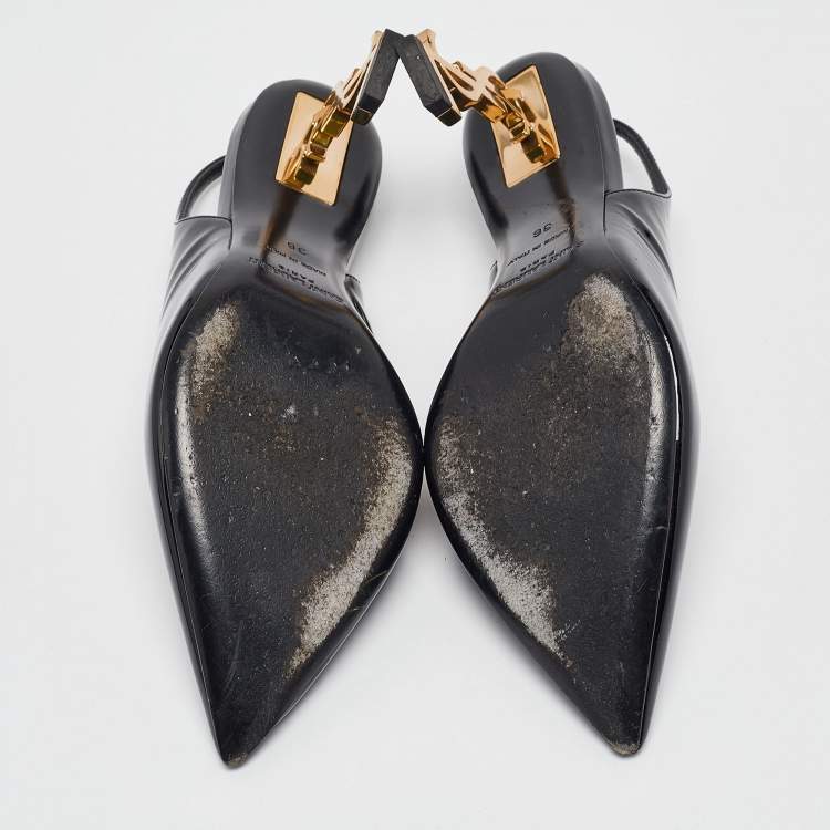 مملوكة مسبقًا Saint Laurent Black Patent Leather Opyum Slingback Pumps Size 36