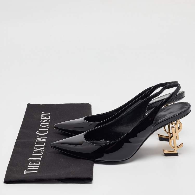 مملوكة مسبقًا Saint Laurent Black Patent Leather Opyum Slingback Pumps Size 36