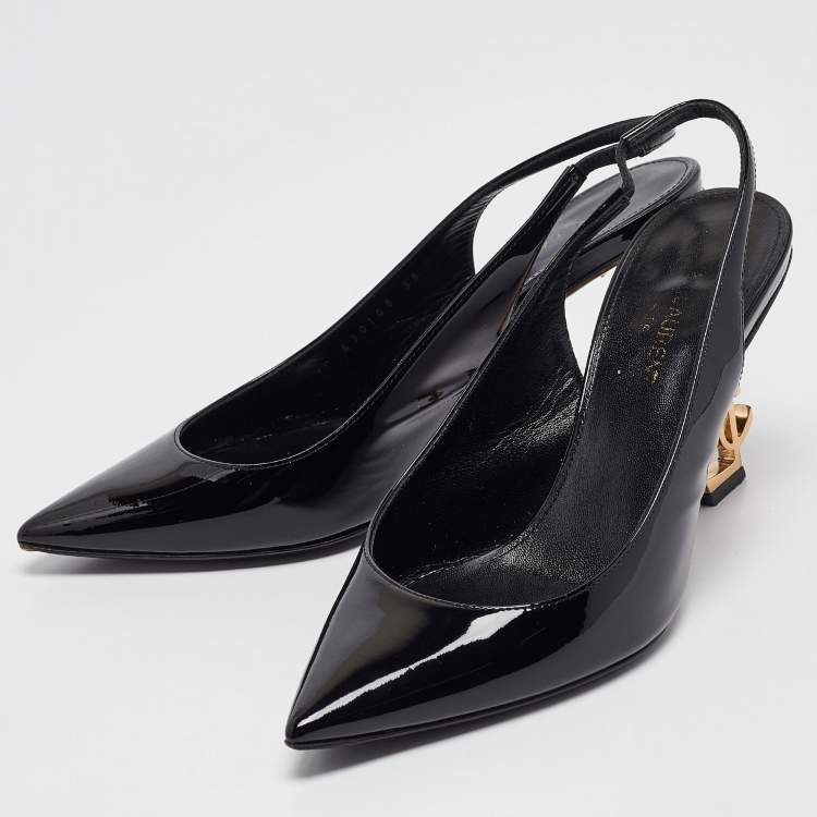 مملوكة مسبقًا Saint Laurent Black Patent Leather Opyum Slingback Pumps Size 36