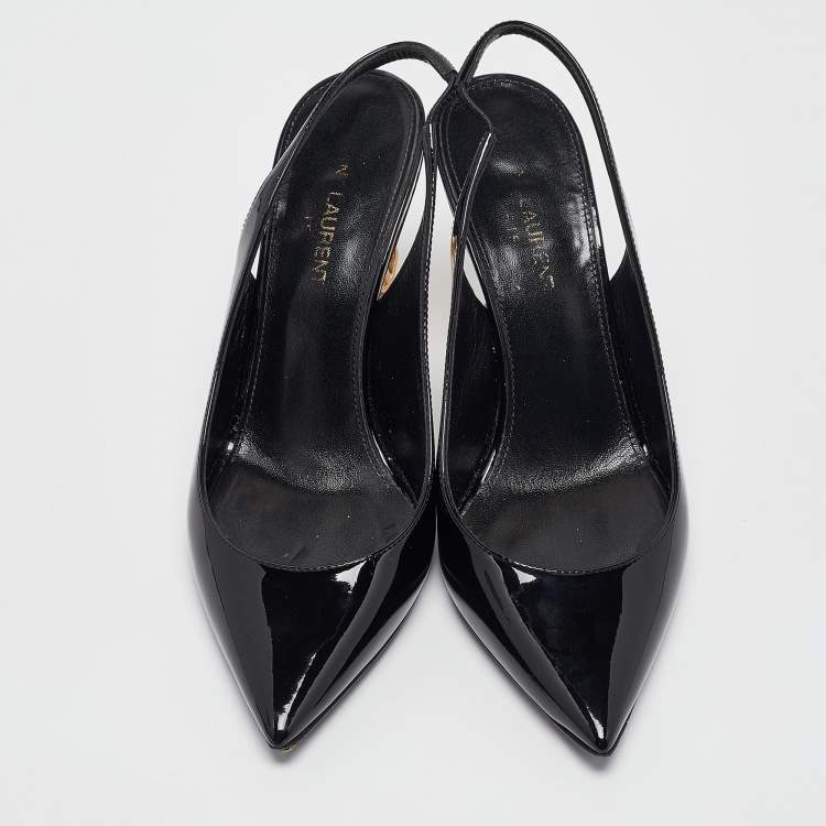 مملوكة مسبقًا Saint Laurent Black Patent Leather Opyum Slingback Pumps Size 36