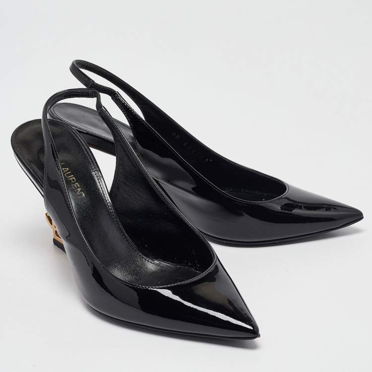 مملوكة مسبقًا Saint Laurent Black Patent Leather Opyum Slingback Pumps Size 36
