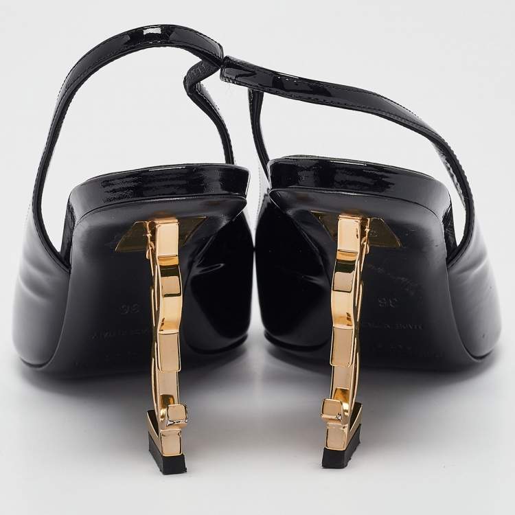 مملوكة مسبقًا Saint Laurent Black Patent Leather Opyum Slingback Pumps Size 36