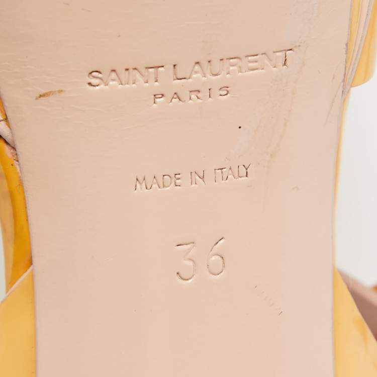 Pre Owned Saint Laurent Beige Patent Leather Tribute Platform Sandals Size 36