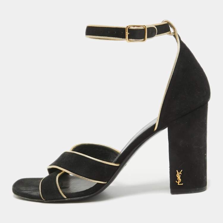 Pre Owned Saint Laurent Black Suede Ankle Strap Sandals Size 38.5