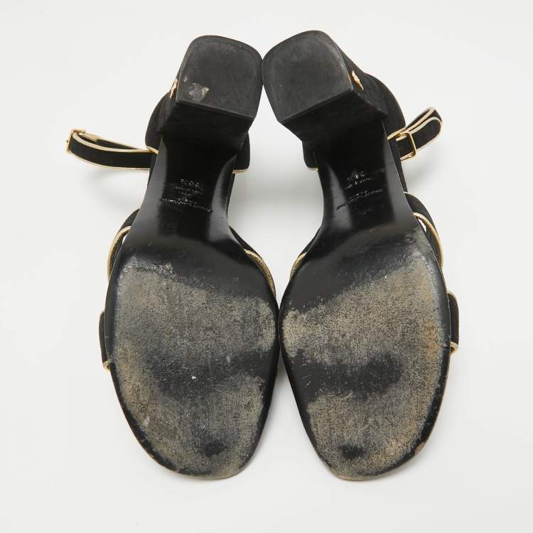Pre Owned Saint Laurent Black Suede Ankle Strap Sandals Size 38.5