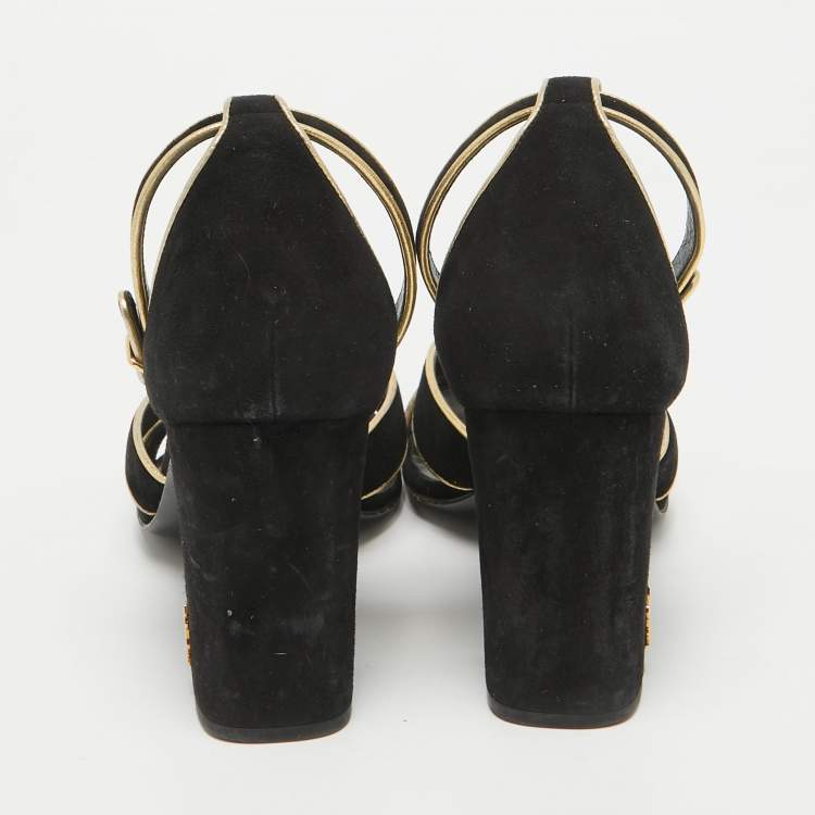 Pre Owned Saint Laurent Black Suede Ankle Strap Sandals Size 38.5