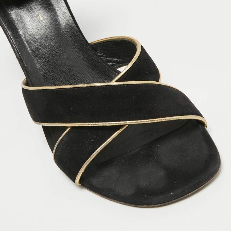Pre Owned Saint Laurent Black Suede Ankle Strap Sandals Size 38.5