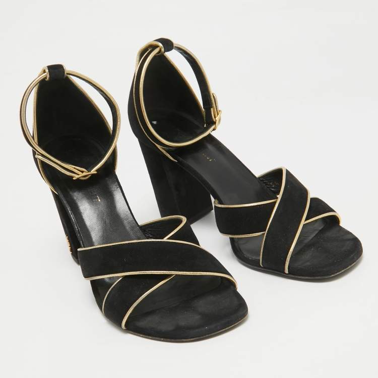 Pre Owned Saint Laurent Black Suede Ankle Strap Sandals Size 38.5
