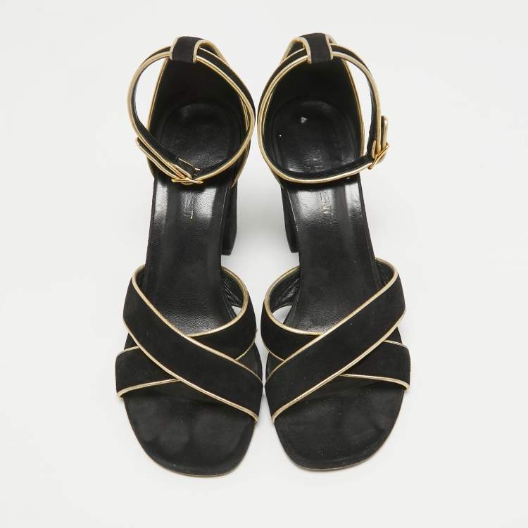Pre Owned Saint Laurent Black Suede Ankle Strap Sandals Size 38.5