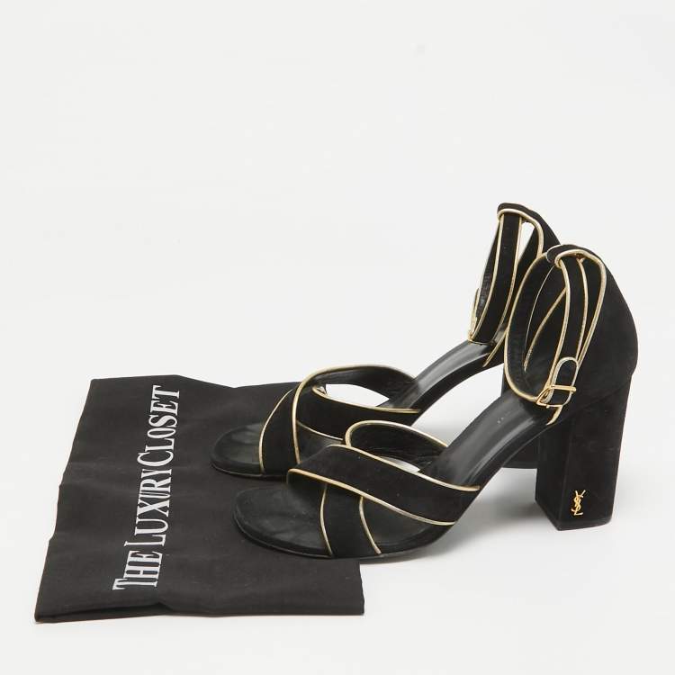 Pre Owned Saint Laurent Black Suede Ankle Strap Sandals Size 38.5