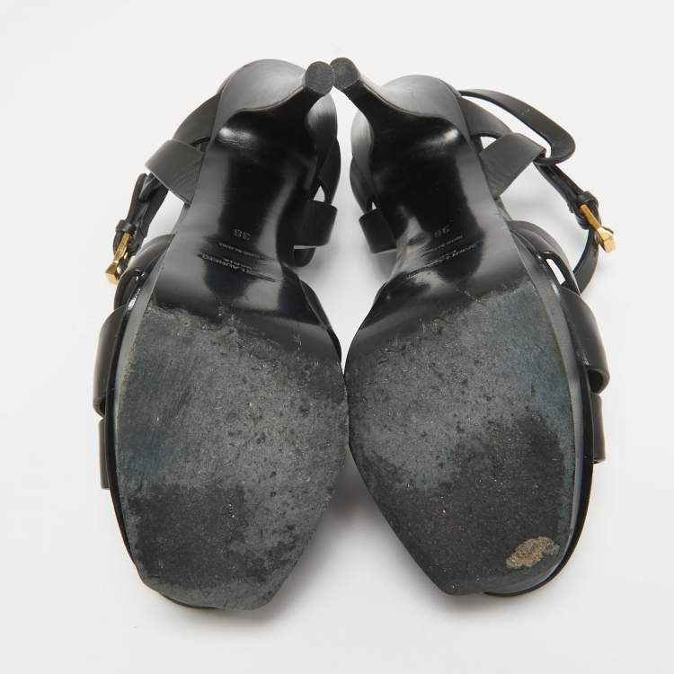 Pre Owned Saint Laurent Black Leather Tribute Platform Sandals Size 38