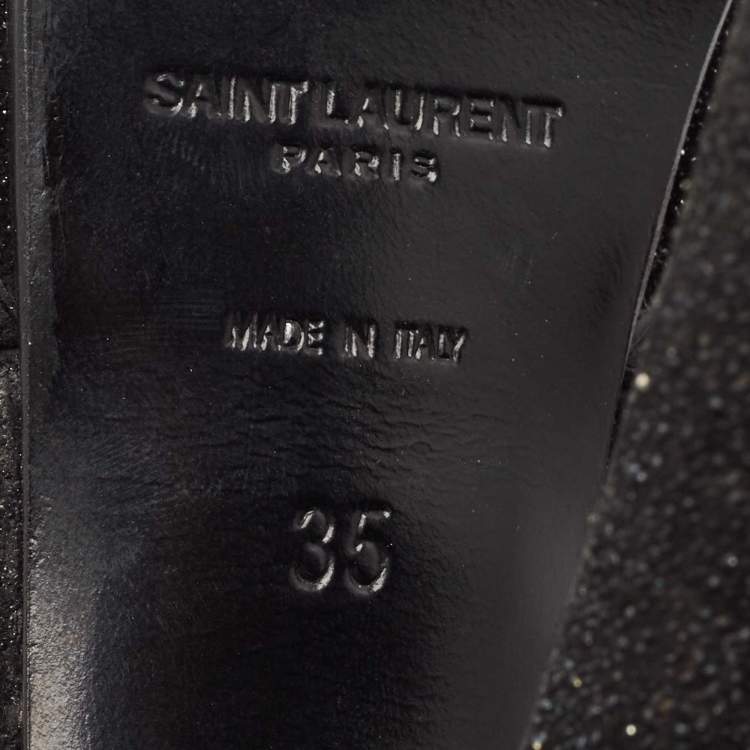 Pre Owned Saint Laurent Black Glitter Suede Tribute Sandals Size 35