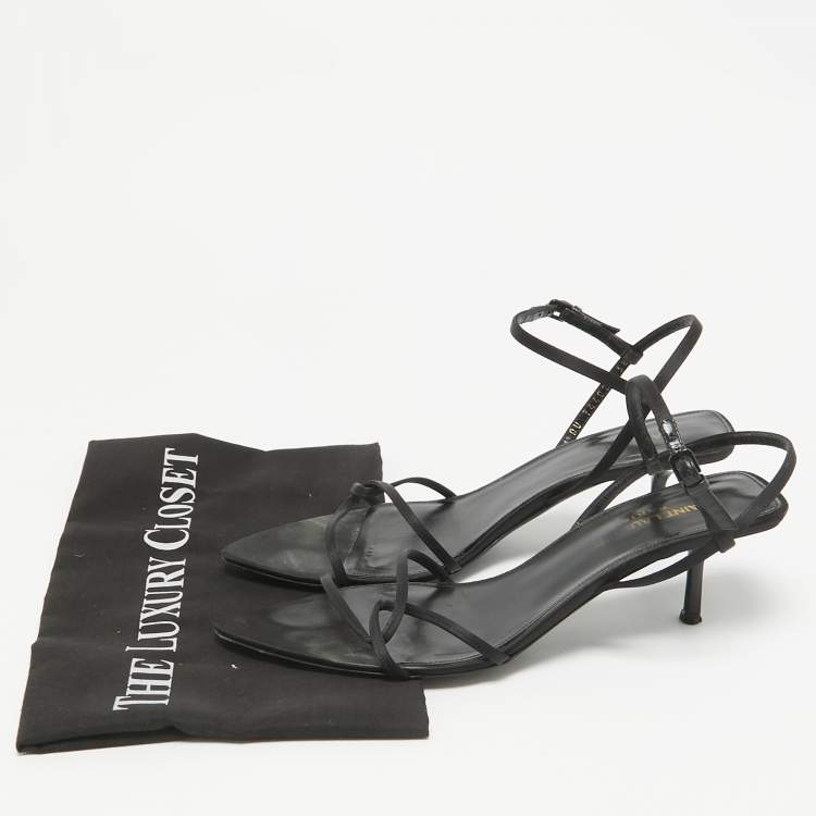 Pre Owned Saint Laurent Black Satin Clara Sandals Size 38