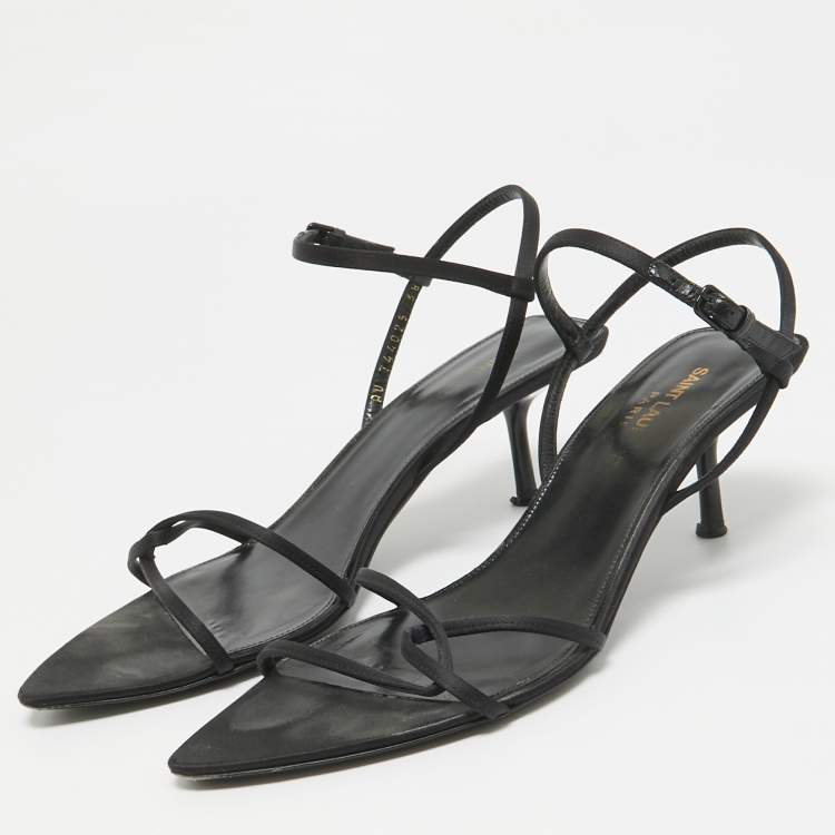 Pre Owned Saint Laurent Black Satin Clara Sandals Size 38
