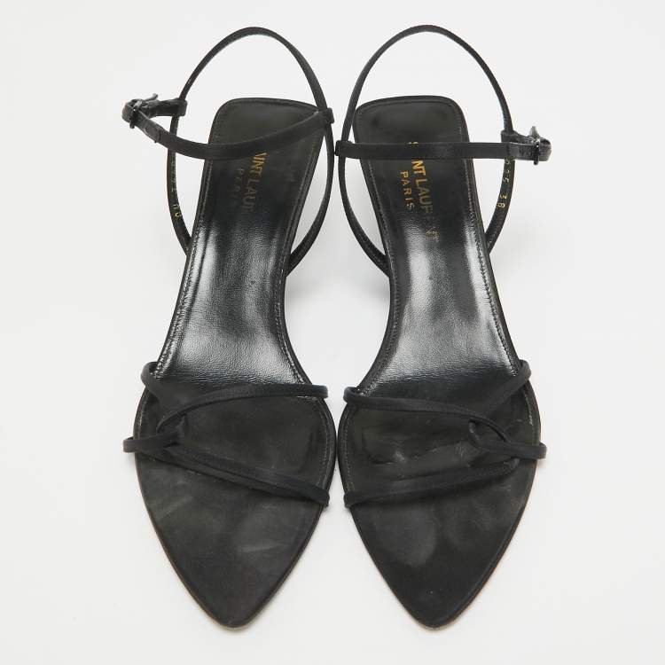 Pre Owned Saint Laurent Black Satin Clara Sandals Size 38