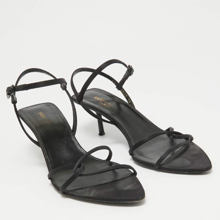 Pre Owned Saint Laurent Black Satin Clara Sandals Size 38
