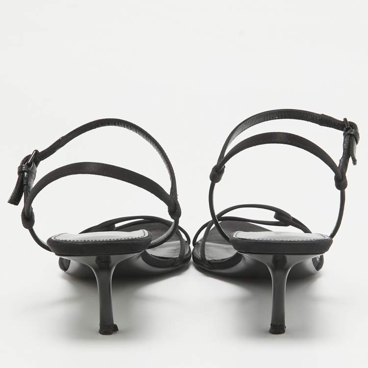 Pre Owned Saint Laurent Black Satin Clara Sandals Size 38