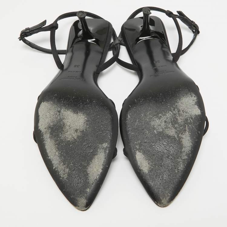 Pre Owned Saint Laurent Black Satin Clara Sandals Size 38