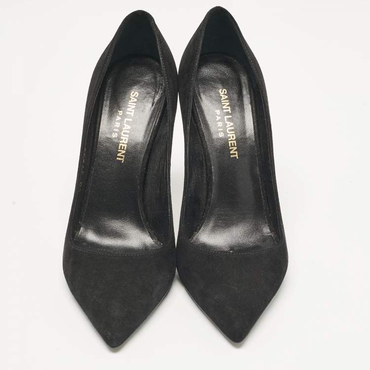 مملوكة مسبقًا Saint Laurent Black Suede Anja Pointed Toe Pumps Size 36