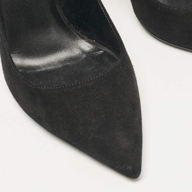 مملوكة مسبقًا Saint Laurent Black Suede Anja Pointed Toe Pumps Size 36