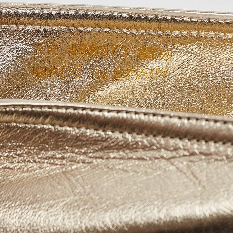 مملوكة مسبقًا Saint Laurent Gold Leather Cassandra Espadrille Flats Size 35.5