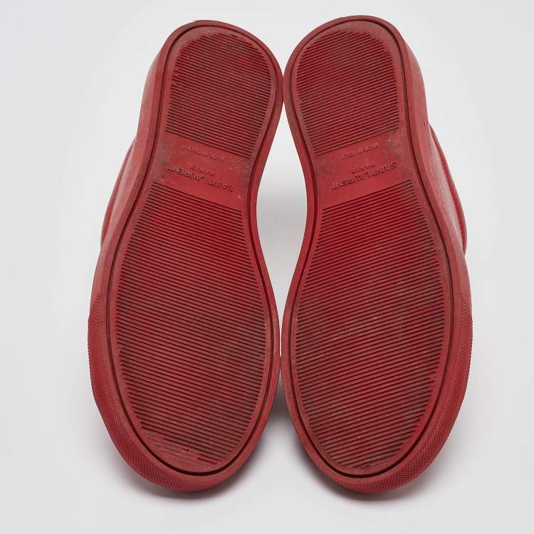 Pre Owned Saint Laurent Red Leather Court Classic Lace Up Sneakers Size 36