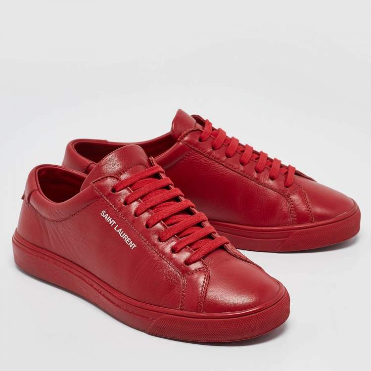 Pre Owned Saint Laurent Red Leather Court Classic Lace Up Sneakers Size 36