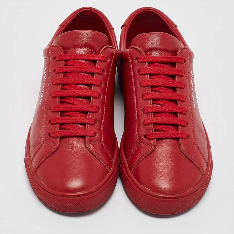 Pre Owned Saint Laurent Red Leather Court Classic Lace Up Sneakers Size 36