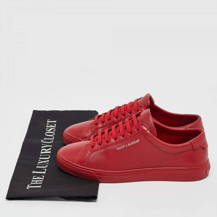 Pre Owned Saint Laurent Red Leather Court Classic Lace Up Sneakers Size 36