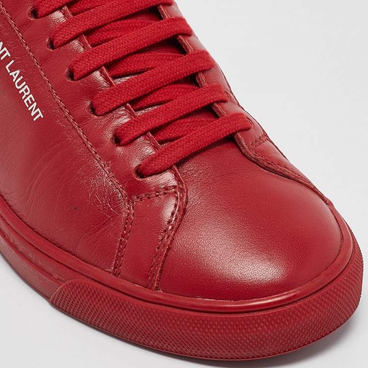 Pre Owned Saint Laurent Red Leather Court Classic Lace Up Sneakers Size 36