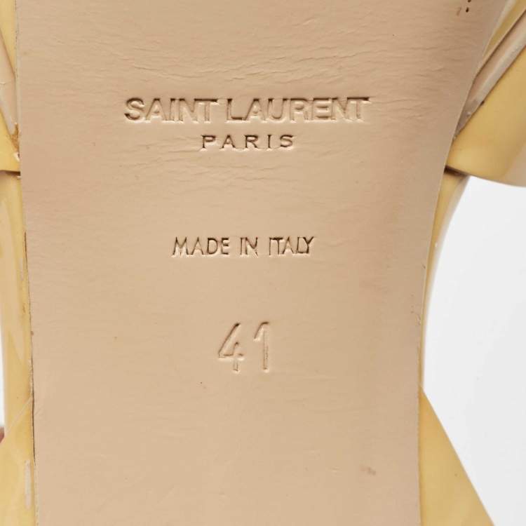 Pre Owned Saint Laurent Paris Beige Patent Leather Tribute Platform Ankle Strap Sandals Size 41