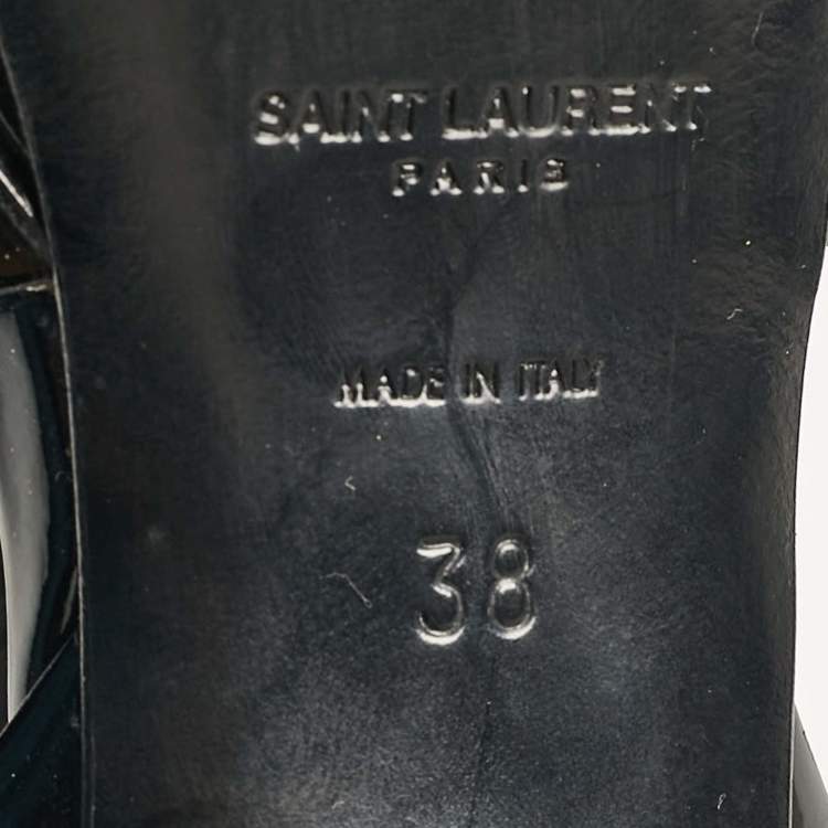 Pre Owned Saint Laurent Black Patent Leather Tribute Ankle Strap Sandals Size 38