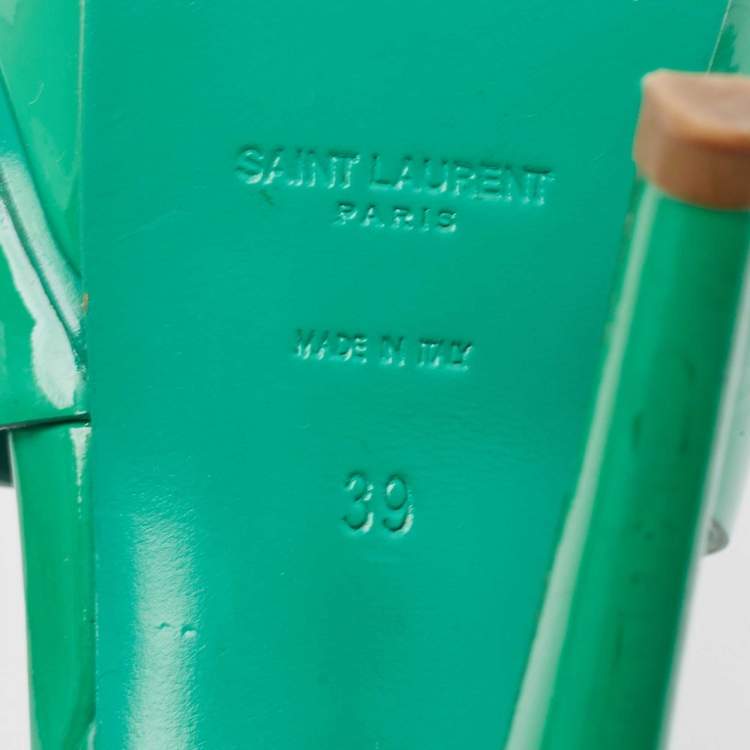 Pre Owned Saint Laurent Green Patent Tribute Platform Sandals Size 39