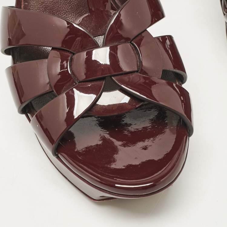 Pre Owned Saint Laurent Burgundy Patent Leather Tribute Sandals Size 37